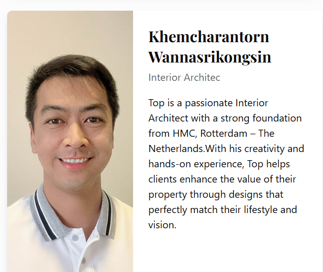 Khemcharantorn Wannasrikongsin, Interior Architect